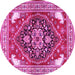 Round Machine Washable Persian Pink Traditional Rug, wshtr1279pnk