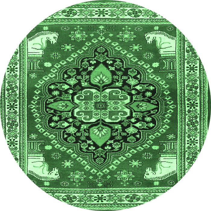 Round Persian Emerald Green Traditional Rug, tr1279emgrn