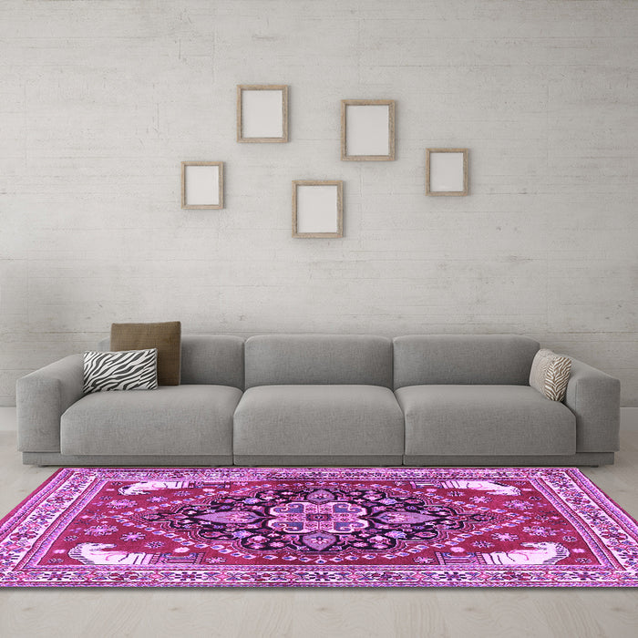 Machine Washable Persian Purple Traditional Area Rugs in a Living Room, wshtr1279pur