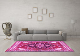 Machine Washable Persian Pink Traditional Rug in a Living Room, wshtr1279pnk