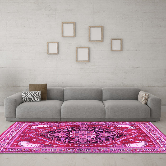 Machine Washable Persian Pink Traditional Rug in a Living Room, wshtr1279pnk