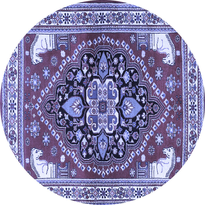 Round Machine Washable Persian Blue Traditional Rug, wshtr1279blu