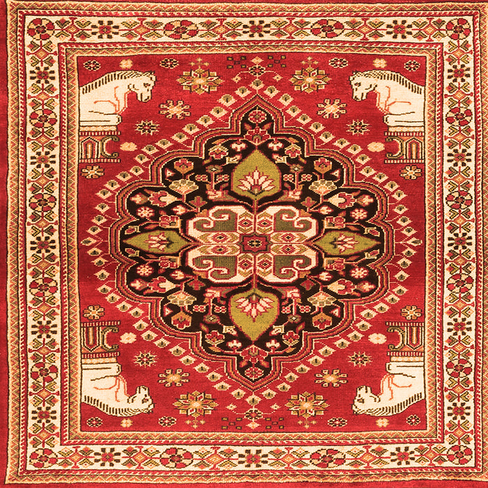 Round Machine Washable Persian Orange Traditional Area Rugs, wshtr1279org