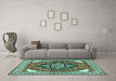 Machine Washable Persian Turquoise Traditional Area Rugs in a Living Room,, wshtr1279turq