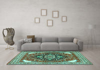 Machine Washable Persian Turquoise Traditional Rug, wshtr1279turq