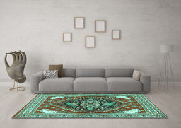 Machine Washable Persian Turquoise Traditional Area Rugs in a Living Room,, wshtr1279turq