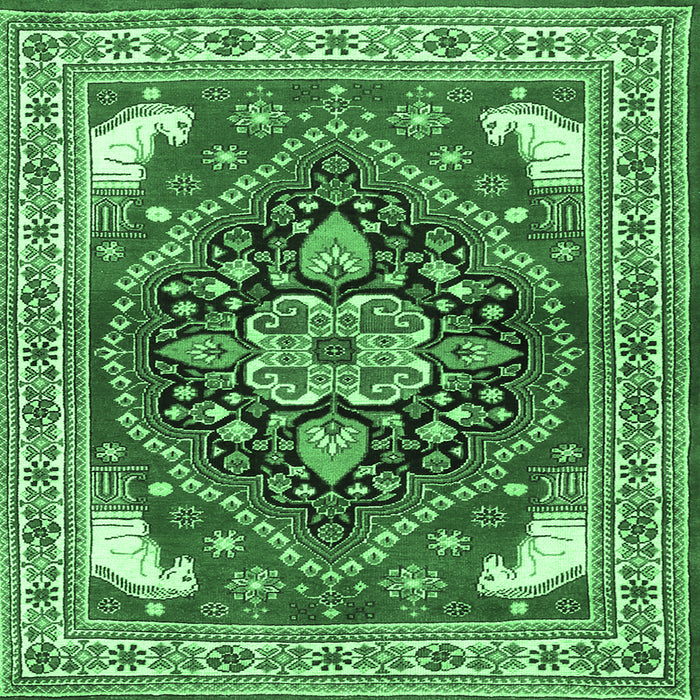Square Machine Washable Persian Emerald Green Traditional Area Rugs, wshtr1279emgrn