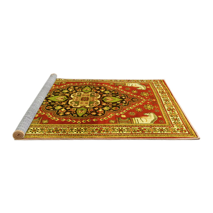 Sideview of Machine Washable Persian Yellow Traditional Rug, wshtr1279yw