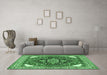 Machine Washable Persian Emerald Green Traditional Area Rugs in a Living Room,, wshtr1279emgrn