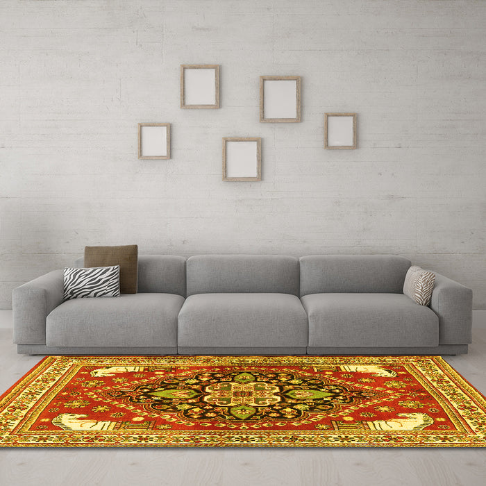 Machine Washable Persian Yellow Traditional Rug in a Living Room, wshtr1279yw