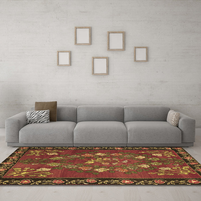 Machine Washable Persian Brown Traditional Rug in a Living Room,, wshtr127brn