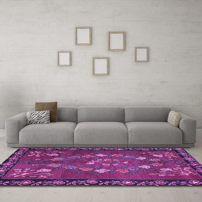 Machine Washable Persian Purple Traditional Area Rugs in a Living Room, wshtr127pur