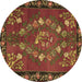 Round Persian Brown Traditional Rug, tr127brn