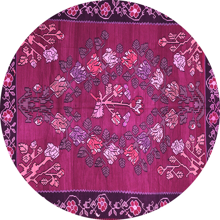 Round Machine Washable Persian Pink Traditional Rug, wshtr127pnk