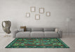 Machine Washable Persian Turquoise Traditional Area Rugs in a Living Room,, wshtr127turq