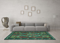 Machine Washable Persian Turquoise Traditional Area Rugs in a Living Room,, wshtr127turq
