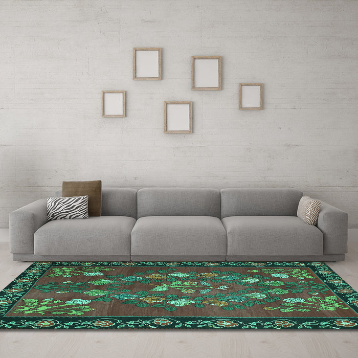 Machine Washable Persian Turquoise Traditional Area Rugs in a Living Room,, wshtr127turq