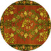 Round Persian Yellow Traditional Rug, tr127yw