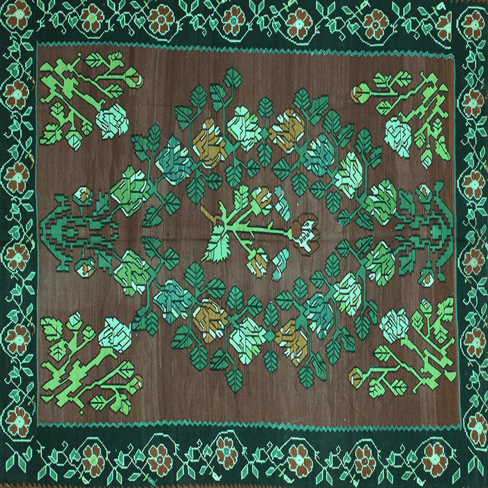 Square Machine Washable Persian Turquoise Traditional Area Rugs, wshtr127turq