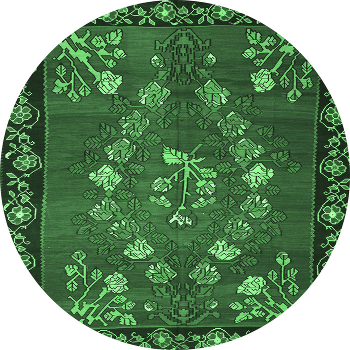 Round Machine Washable Persian Emerald Green Traditional Area Rugs, wshtr127emgrn