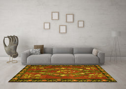 Machine Washable Persian Yellow Traditional Rug in a Living Room, wshtr127yw