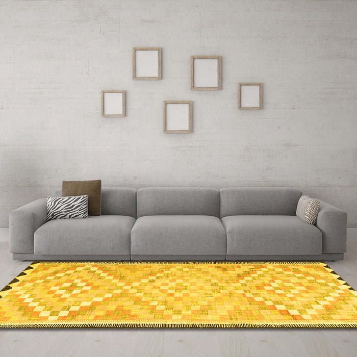 Machine Washable Southwestern Yellow Country Rug in a Living Room, wshtr1280yw