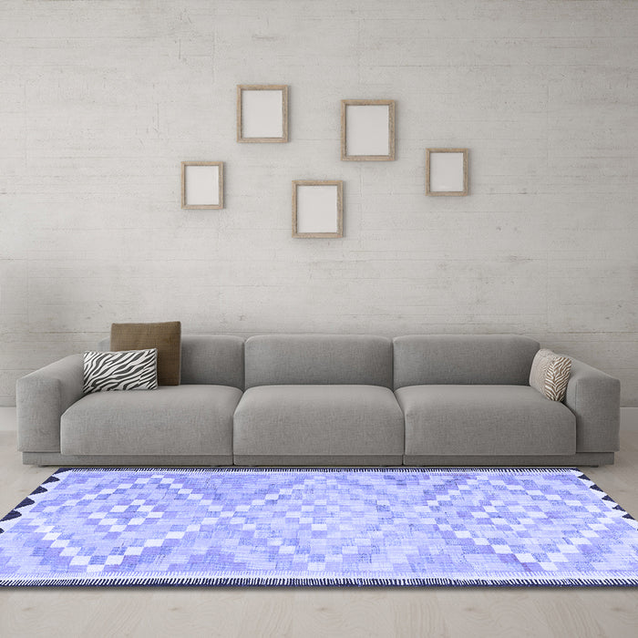 Machine Washable Southwestern Blue Country Rug in a Living Room, wshtr1280blu