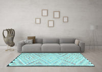 Machine Washable Southwestern Light Blue Country Rug, wshtr1280lblu