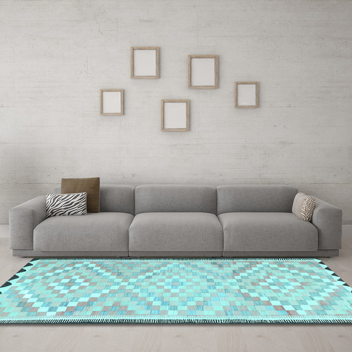 Machine Washable Southwestern Light Blue Country Rug in a Living Room, wshtr1280lblu