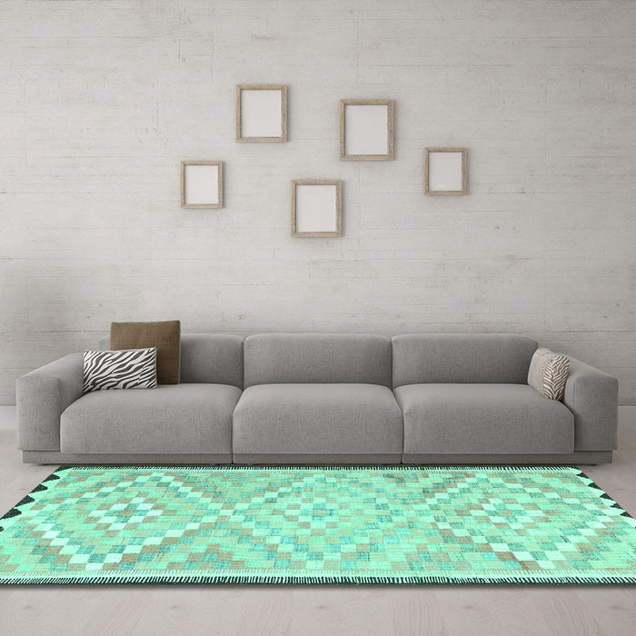 Machine Washable Southwestern Turquoise Country Area Rugs in a Living Room,, wshtr1280turq