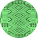 Round Machine Washable Persian Emerald Green Traditional Area Rugs, wshtr1281emgrn