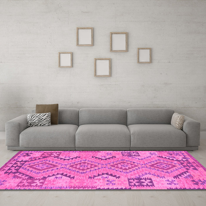 Machine Washable Persian Pink Traditional Rug in a Living Room, wshtr1281pnk