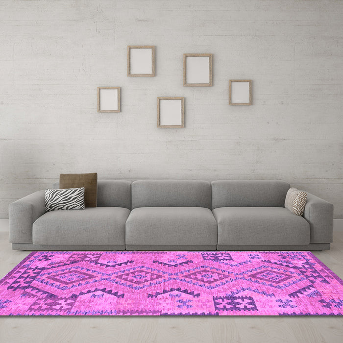 Machine Washable Persian Purple Traditional Area Rugs in a Living Room, wshtr1281pur