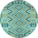 Round Machine Washable Persian Light Blue Traditional Rug, wshtr1281lblu