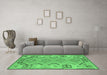 Machine Washable Persian Emerald Green Traditional Area Rugs in a Living Room,, wshtr1281emgrn