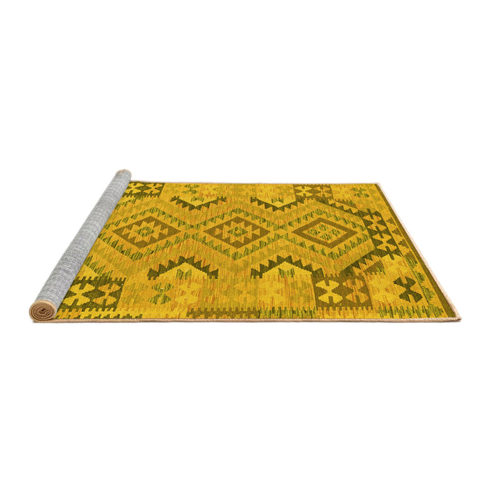 Sideview of Machine Washable Persian Yellow Traditional Rug, wshtr1281yw