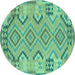 Round Persian Turquoise Traditional Rug, tr1281turq