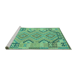 Sideview of Machine Washable Persian Turquoise Traditional Area Rugs, wshtr1281turq