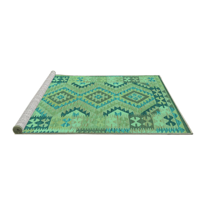 Sideview of Machine Washable Persian Turquoise Traditional Area Rugs, wshtr1281turq
