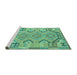 Sideview of Machine Washable Persian Turquoise Traditional Area Rugs, wshtr1281turq