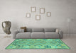 Machine Washable Persian Turquoise Traditional Area Rugs in a Living Room,, wshtr1281turq