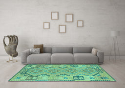 Machine Washable Persian Turquoise Traditional Area Rugs in a Living Room,, wshtr1281turq