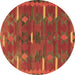 Round Machine Washable Southwestern Brown Country Rug, wshtr1282brn