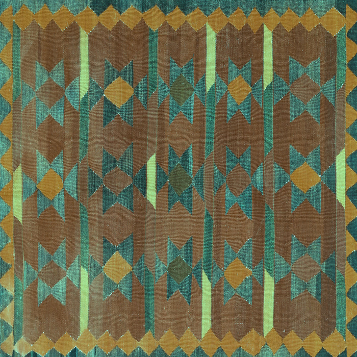 Square Machine Washable Southwestern Turquoise Country Area Rugs, wshtr1282turq