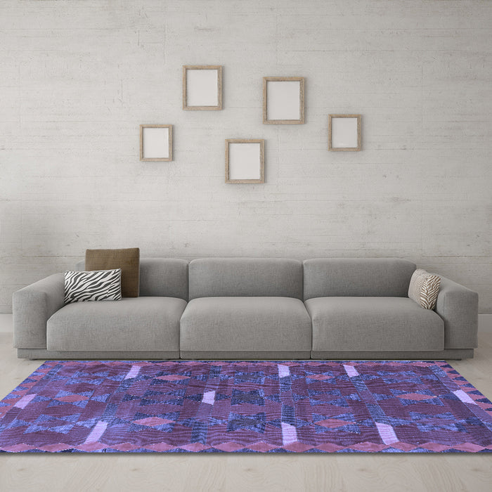 Machine Washable Southwestern Blue Country Rug in a Living Room, wshtr1282blu