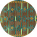 Round Southwestern Turquoise Country Rug, tr1282turq