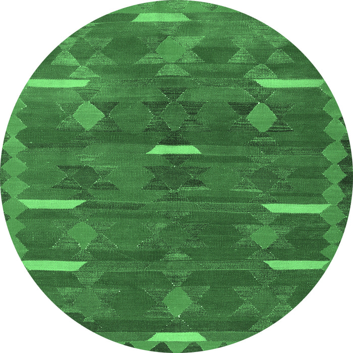 Round Machine Washable Southwestern Emerald Green Country Area Rugs, wshtr1282emgrn