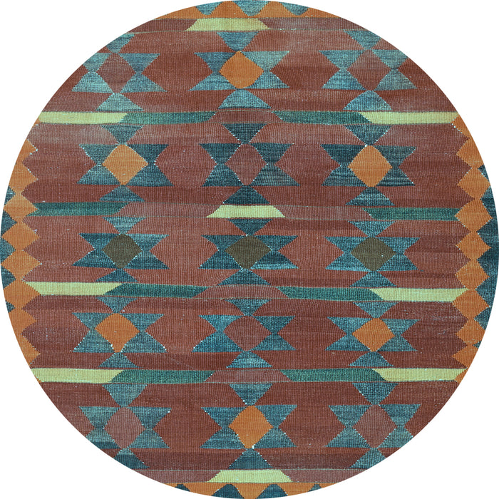 Round Machine Washable Southwestern Light Blue Country Rug, wshtr1282lblu