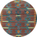 Round Machine Washable Southwestern Light Blue Country Rug, wshtr1282lblu