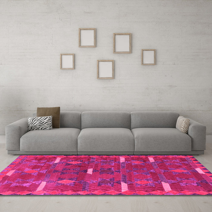 Machine Washable Southwestern Pink Country Rug in a Living Room, wshtr1282pnk